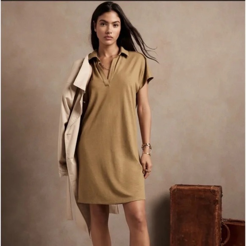Banana Republic Johnny Collar Dress XL in Whiskey Brown
